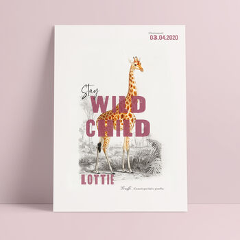Personalised Stay Wild Child Giraffe Nursery Name Print, 4 of 5