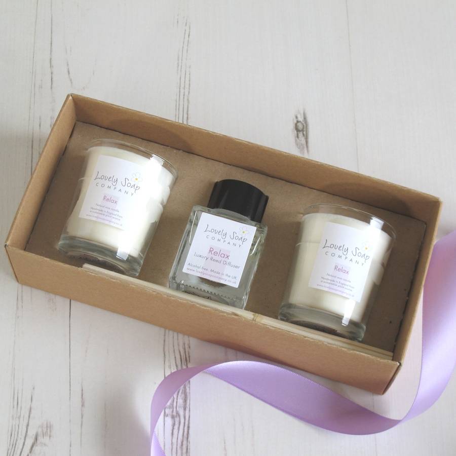Aromatherapy Reed Diffuser And Candles Gift Set By Lovely Soap Company