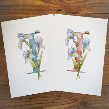 I Is For Iris Floral Letter Print, Personalised, 4 of 8