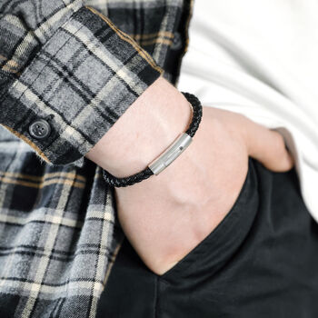 Men's Braided Leather Bracelet In Black, 3 of 3