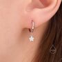 Sterling Silver Delicate Cz Star Huggie Hoop Earrings, thumbnail 2 of 10