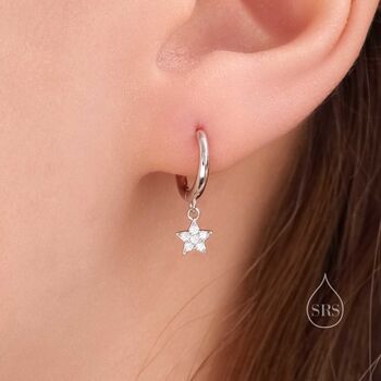 Sterling Silver Delicate Cz Star Huggie Hoop Earrings, 2 of 10