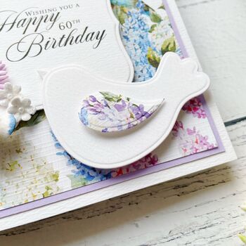 Handmade 60th Birthday Card, Floral Bird Design, 5 of 5