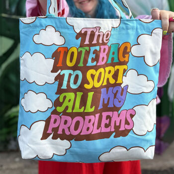 Problems And Clouds Rainbow Cotton Reversible Waterproof Canvas Tote Bag, 7 of 8