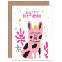 Pink Dog With Crown Fun Bright Happy Birthday Card, thumbnail 2 of 4