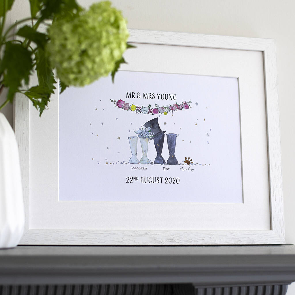 Personalised wedding wellies Print wedding welly print engagement print gift 