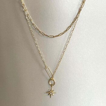18k Plated Double Layer Star Burst Pendant Necklace, 3 of 3