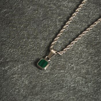 Silver Mini Malachite Gemstone Pendant Necklace For Men, 2 of 8