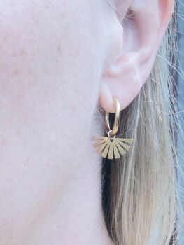 Geometric Fan Golden Hoop Earrings, 6 of 7