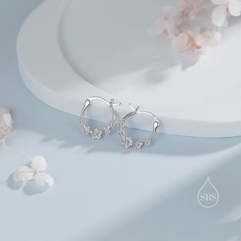 Forget Me Not Flower Cluster Hoop Earrings, 4 of 10