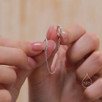 Cz Hoop And Cuff Huggie Hoop Earrings In Sterling Silver, 4 of 11