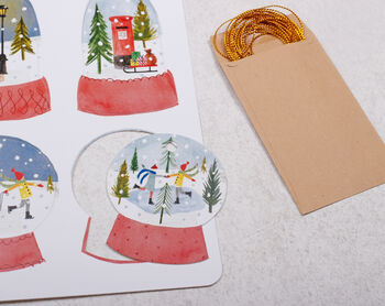 16 Christmas Gift Tags With Snow Globe Design And Gold Twine, 2 of 4