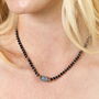 Navy Semi Precious Stone Beaded Necklace In Gold, thumbnail 3 of 4