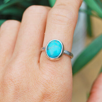 Turquoise Silver Ocean Boho Ring, 5 of 9