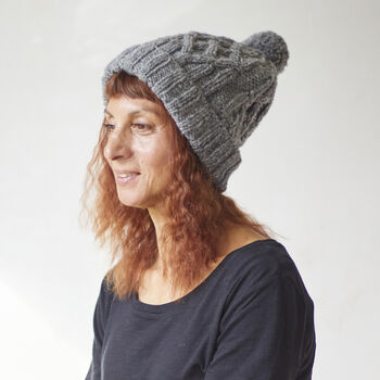 Fair Trade Unisex Cosy Cable Knit Wool Bobble Hat, 2 of 10