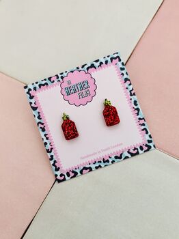 Hot Sauce Glitter Resin Studs / Gift For Food Lover / Spicy Jewellery / Handmade Accessories, 5 of 5