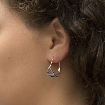 Sterling Silver Triangle Drop Loop Earrings, 5 of 6