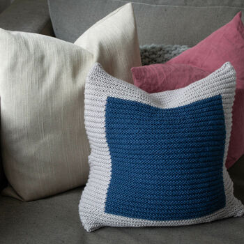 Colour Block Cushion Hand Knit In Grey And Navy, 2 of 6