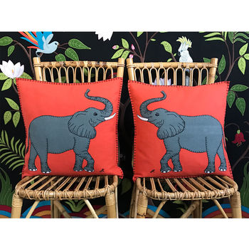 Exotic Elephant Wool Cushion With Hand Embroidery, 3 of 4
