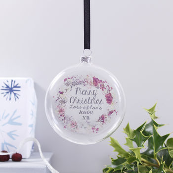 Personalised Wreath 'Merry Christmas' Flat Bauble, 3 of 8