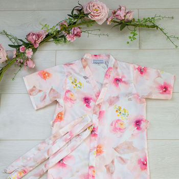 Floral Flower Girl Child Robe Gown Pink Watercolour, 2 of 6