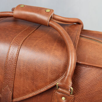'Oxley' Men's Leather Weekend Holdall Bag In Cognac, 4 of 11