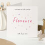 Personalised New Baby Card Welcome To The World Design, thumbnail 1 of 5