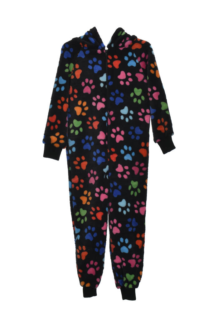 Black Multi Coloured Paw Print Children's Onesie By Fox In A Box