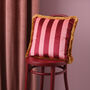 Trapeze Girl Double Sided Velvet Cushion Deep Berry Red And Stripes, thumbnail 2 of 6