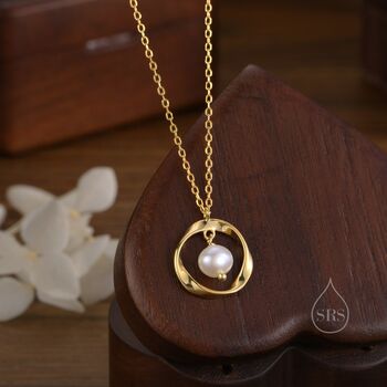 Sterling Silver Genuine Freshwater Pearl And Mobius Circle Pendant Necklace, 2 of 11