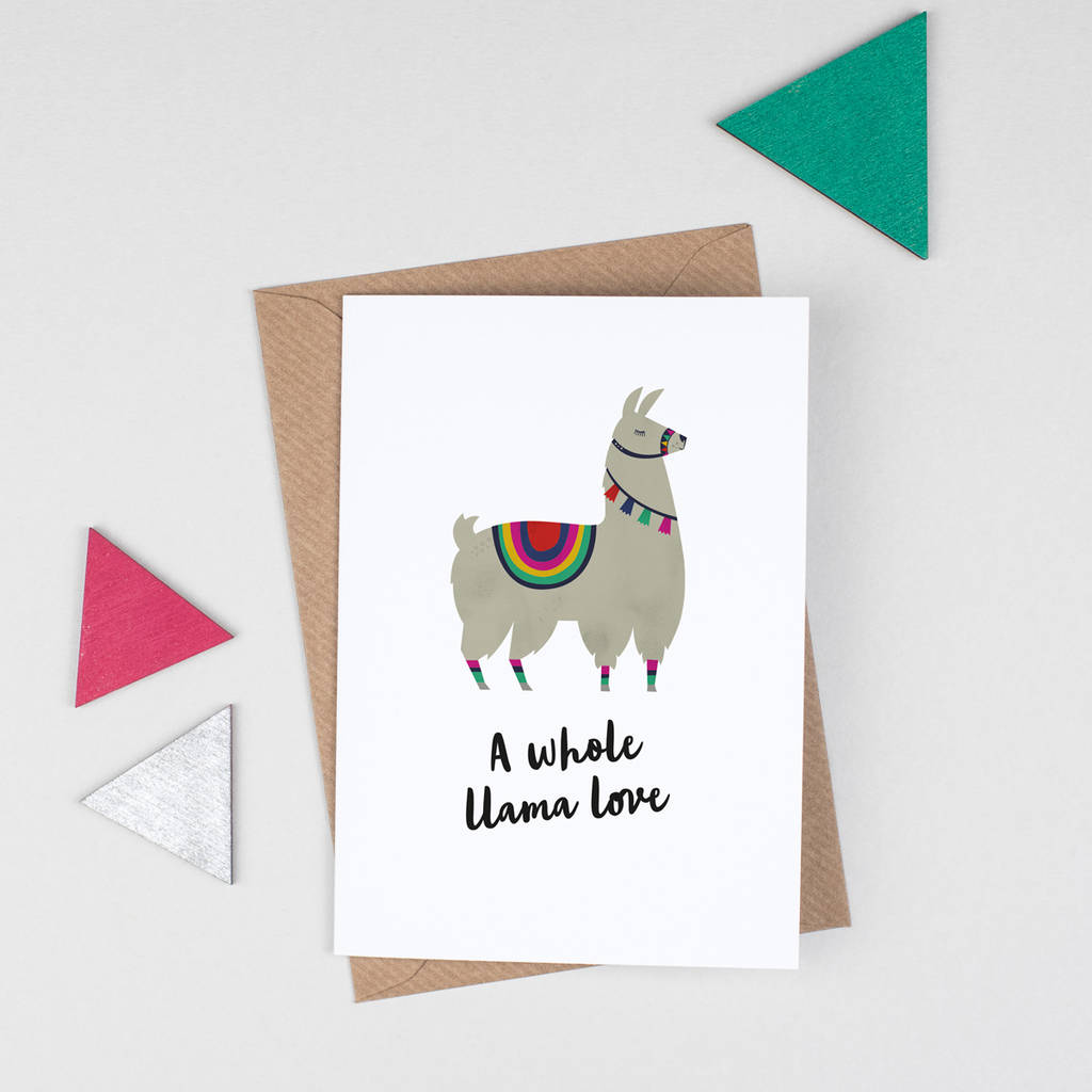 Llama Funny Valentine's Card 'A Whole Llama Love', 1 of 3.