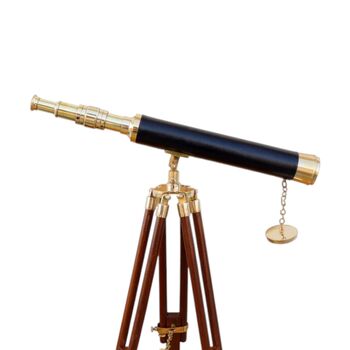 Black Leather And Brass Table Top Telescope, 5 of 7