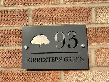 Personalised Silhouette Tree Design House Number Sign Acrylic, 9 of 11