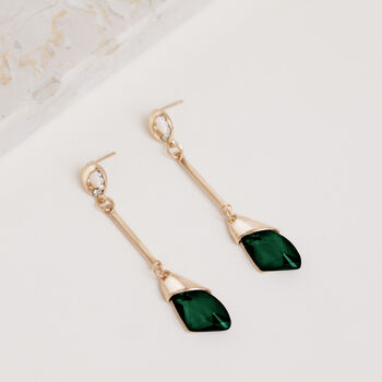 Emerald Green Crystal Stone Drop Earrings, 2 of 3