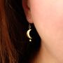 Gold Plated Moon And Star Dangle Earrings, thumbnail 2 of 5