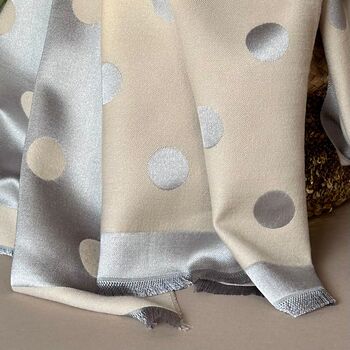 Silky Beige And Silver Spot Reversible Scarf, 3 of 9