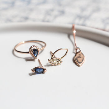 Mabel 9 Ct Rose Gold Marquise Blue Sapphire Earrings, 3 of 3