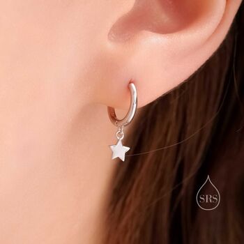 Sterling Silver Star Dangle Huggie Hoop Earrings, 2 of 11