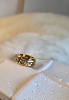 Baguette Cut Cz Band Chunky Statement Ring In 18 K Gold, 2 of 12