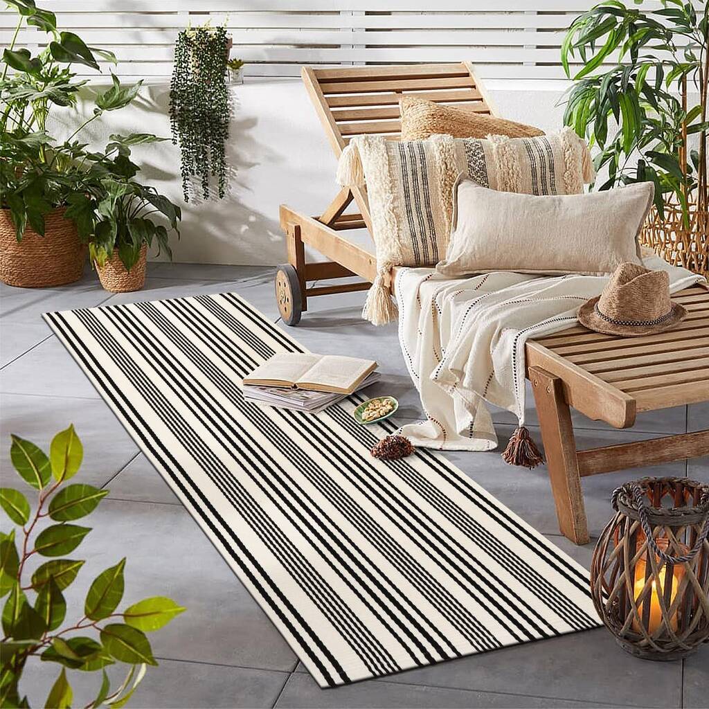 Black And White Stripped Outdoor Rug By Momentum