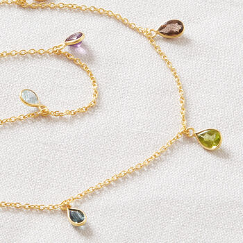 Multi Gemstone Gold Plated Silver Chain Long Necklace, 4 of 12