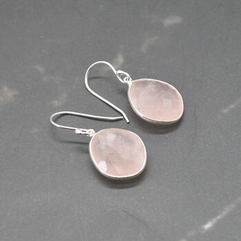 Rose Quartz Silver Square Teardrop Earrings, 5 of 8