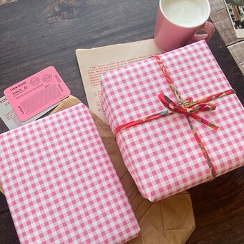 Pink Gingham Paper Fibre Wrapping/Patterned Paper Sheet, 6 of 12