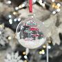 North Pole Signpost Travel Adventures Christmas Snow Filled Glass Bauble, thumbnail 1 of 6