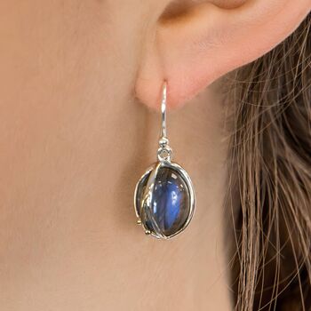 Molten Sterling Silver Blue Labradorite Drop Earrings, 3 of 8