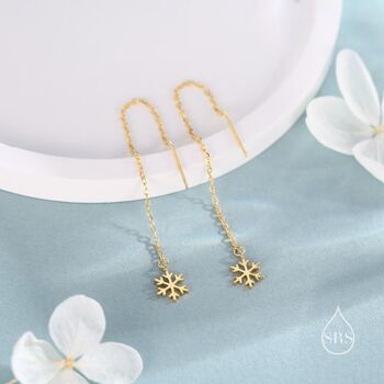 Sterling Silver Snowflake Threader Earrings, 4 of 12