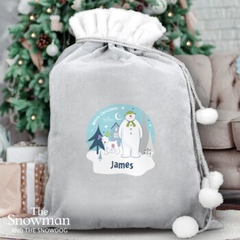 Personalised The Snowman Silver Pom Pom Sack, 3 of 3