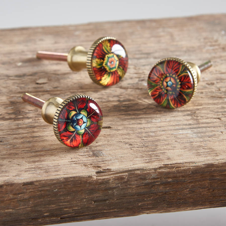 Set Of Three 'Bahia' Brass And Glass Knobs By horsfall & wright