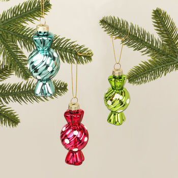 G Decor Set Of Three Glass Wrapped Sweets Decorations, 3 of 6