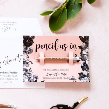 Save The Date Pencil Us In With Blush Pink Floral Card, 2 of 4